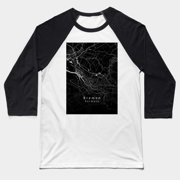 Bremen Germany City Map dark Baseball T-Shirt by Robin-Niemczyk